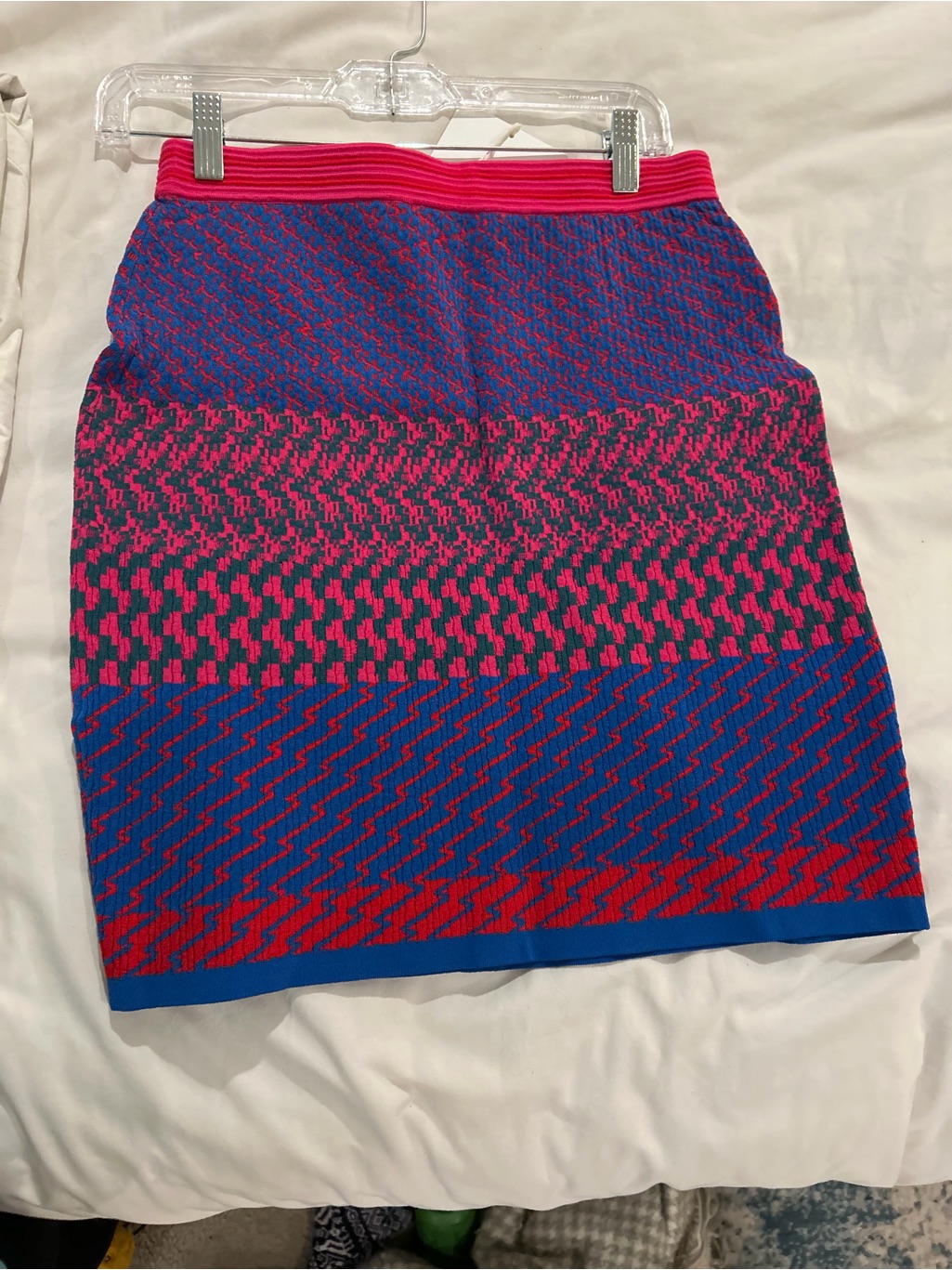 Diane Von Furstenberg Blue And Pink Patterned Knit Pencil Skirt